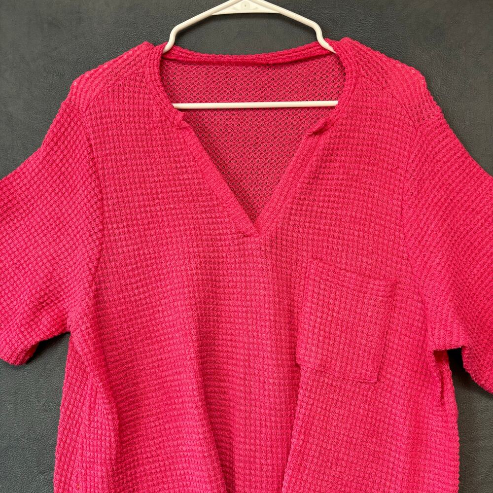 Shein Curve Textured Blouse 1X Tie Front Barbie Short Sleeve Work Casual Teacher - Picture 3 of 8